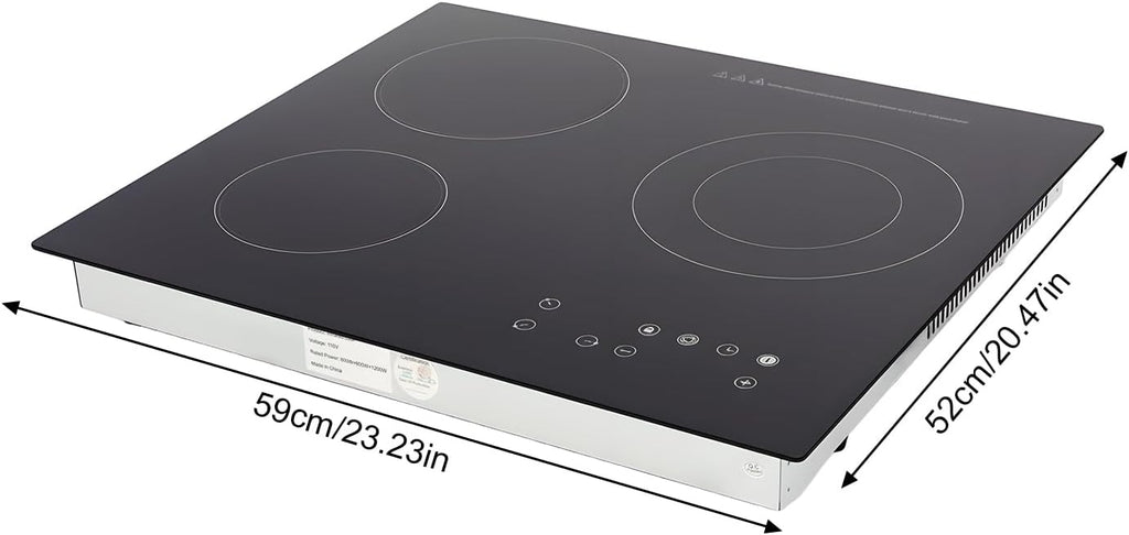 Electric Ceramic Cooktop, 23 Inch 3 Burners Portable Electrics Stove 110V 2600W Desktop or Embedded Electric Hot Plate Built-in Electrics Stove Top with Touch Adjustment Control & Child Safety Lock