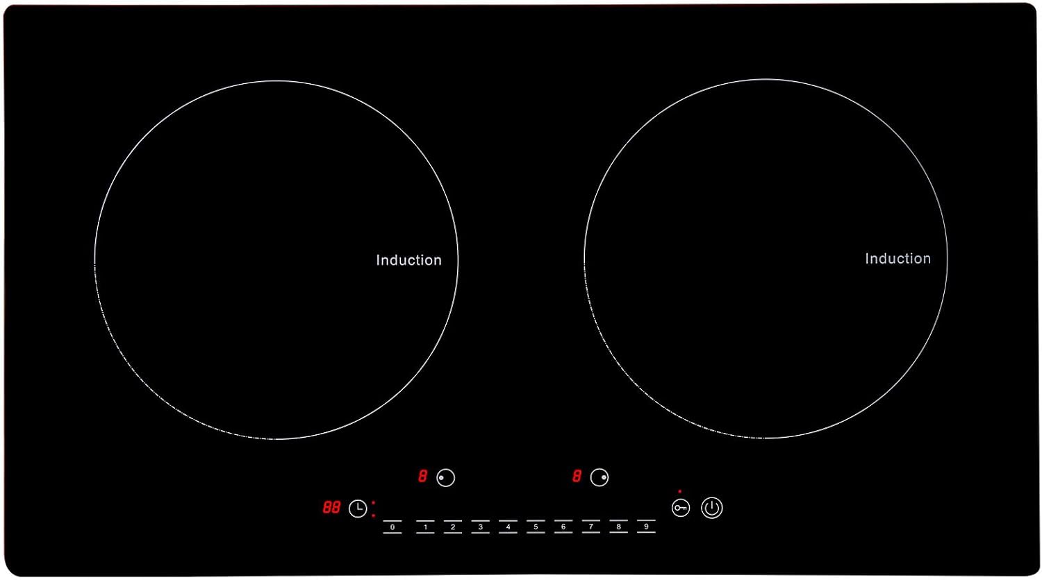 Happybuy Electric Cooktop, 2 Burners, 24'' Induction Stove Top, Built-in Magnetic Cooktop 1800W, 9 Heat Levels, LED Touch Control with Child Lock & Overheat Protection