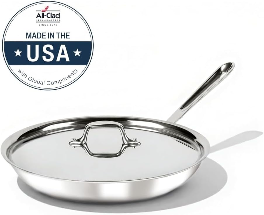 All-Clad D3® Stainless Steel 12 inch Frying Pan With Lid- Made in the USA- The Original Bonded Professional Cookware- Oven Safe & Induction Compatible