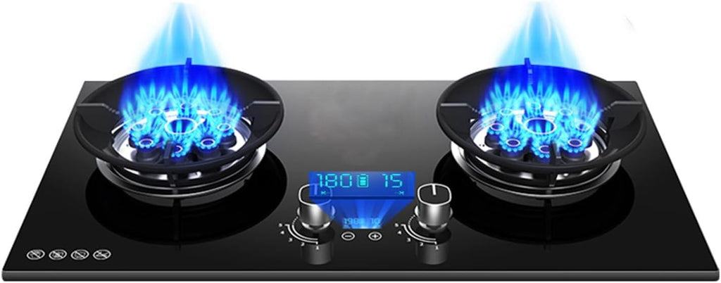 Propane Stove,tempered Glass Gas Cooktop,2 Burners Portable Propane Stove,Maximum 17742.4BTU for Food Trucks and Family Restaurants (Color : LPG, Size : Style 2)