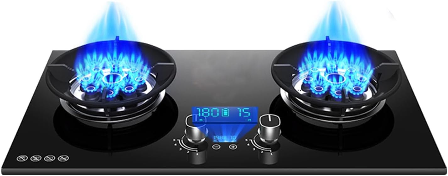 Propane Stove,tempered Glass Gas Cooktop,2 Burners Portable Propane Stove,Maximum 17742.4BTU for Food Trucks and Family Restaurants (Color : LPG, Size : Style 2)