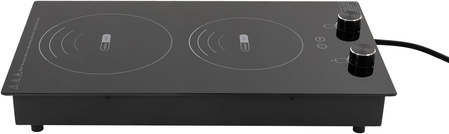 Electric Cooktop, 110V Electric Ceramic Cooktop, Double-burner Ceramic Electric Hob, Portable Countertop Burner, Touch Control, 1800W Countertop Burner, Electric Hob Top with Knob Control