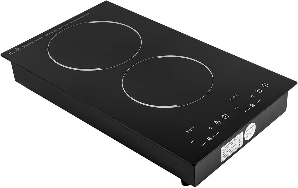 Double Induction Cooktop, Portable Induction Cooker with 2 Burner Independent Control, Ultrathin Body, 9 Temperature, 1200W+1100W-Multiple Power Levels, 2 Hour Timer, Safety Lock