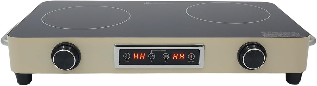 2 Burner Electric Cooktop 1100W Countertop Stove Top with Knob Control 110-120V Plug in Electric Cooktop with Touch Control & Timer for Kitchen, RV, Apartment (Cream Yellow)
