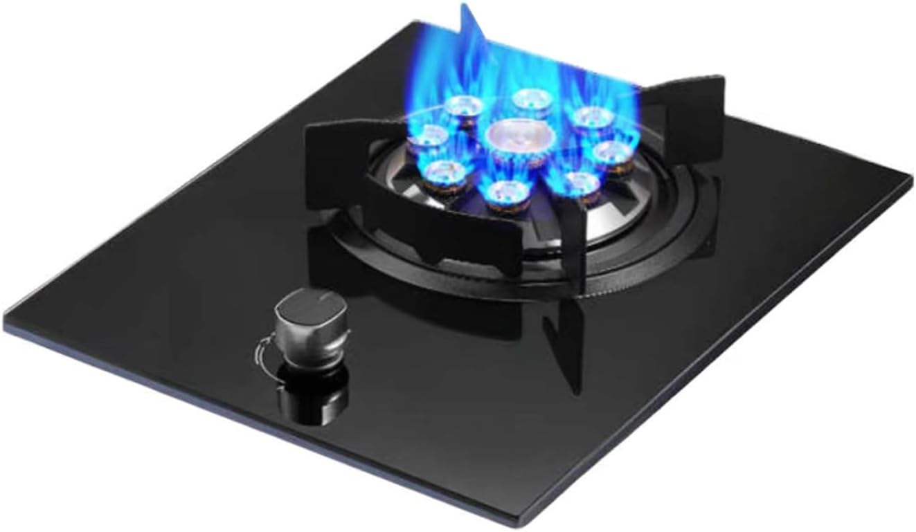 Single Burner Gas Stove,5.2kw 9-Cavity High Fire Tabletop Stove,Tempered Glass Cast Iron Pot Rack,NG/LPG Gas Source Kit,with Flameout Protection(NG)