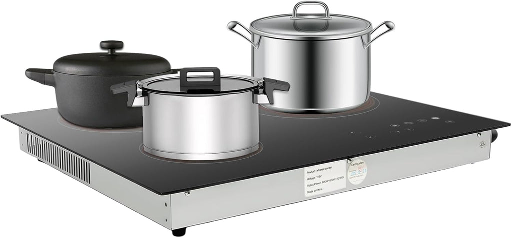 3-Burner Ceramic Cooktop, 2600W Electric Stove 9-Temp with Touch Control, Timer & Child Lock, Countertop/Built-In Induction Heater Works with All Pots