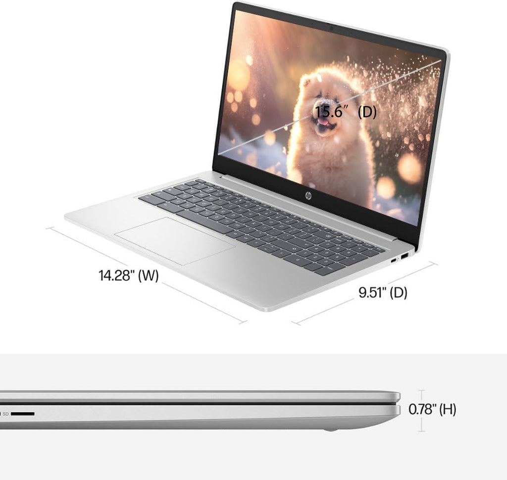 HP Chromebook 15.6 Inch Laptop for College Students, Intel 4-Core Processor N (Beat i5-8250U), 8GB DDR5 SA RAM, 64GB eMMC, Chrome OS, UHD Graphics, Arctic Silver (Renewed), 15a-na002