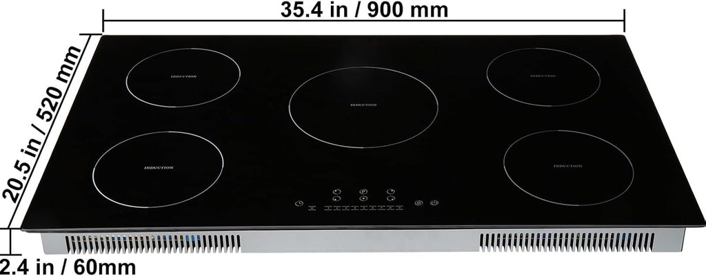 Happybuy Electric Cooktop, 5 Burners, 36'' Induction Stove Top, Built-in Magnetic Cooktop 9200W, 9 Heat Levels, Multifunctional Burner, LED Touch Controls with Child Lock & Overheat Protection