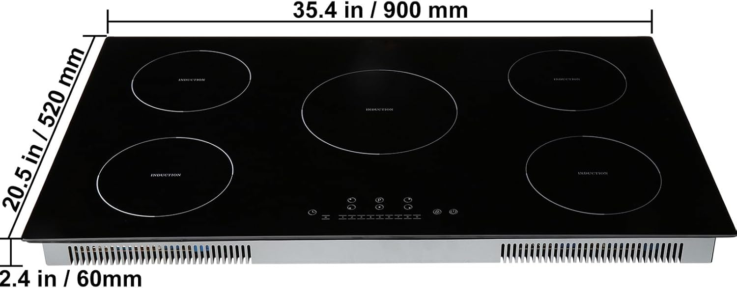 Happybuy Electric Cooktop, 5 Burners, 36'' Induction Stove Top, Built-in Magnetic Cooktop 9200W, 9 Heat Levels, Multifunctional Burner, LED Touch Controls with Child Lock & Overheat Protection