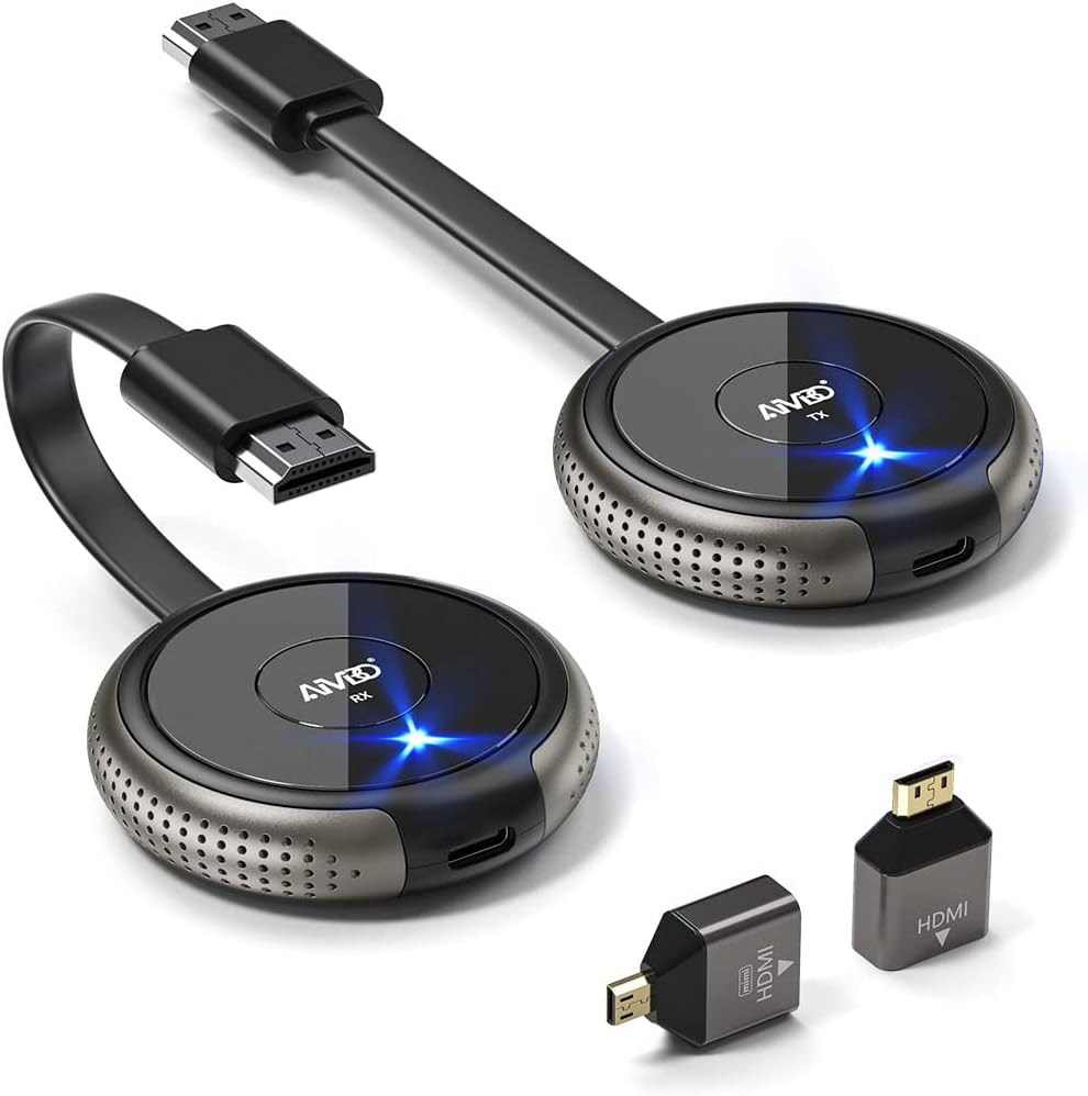 AIMIBO Wireless HDMI Transmitter and Receiver Kit 4K, Casting 2.4/5GHz Stable Video/Audio to Monitor, Projector, HDTV, Wireless HDMI Extender 165FT/50M Long Range for Laptop, PC, Camera, Blu-ray, PS5