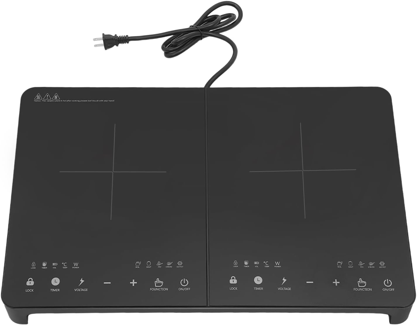 Double Induction Cooktop Burner with LED Display, 110V Quick Setting Function Portable Dual Induction Cooker Cooktop with Child Safety Lock & Time