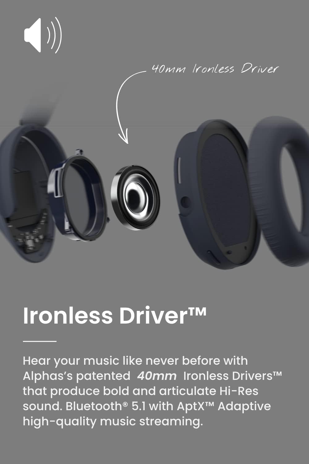 Cleer Alpha Noise Cancelling Bluetooth Headphones, 40mm Ironless Driver, Deep Bass Customize EQs, 35Hr Play, Dual-Mic, Clear Calls, Comfort Fit, Bluetooth 5.1, Hi-Res Wireless Headphone, Midnight Blue