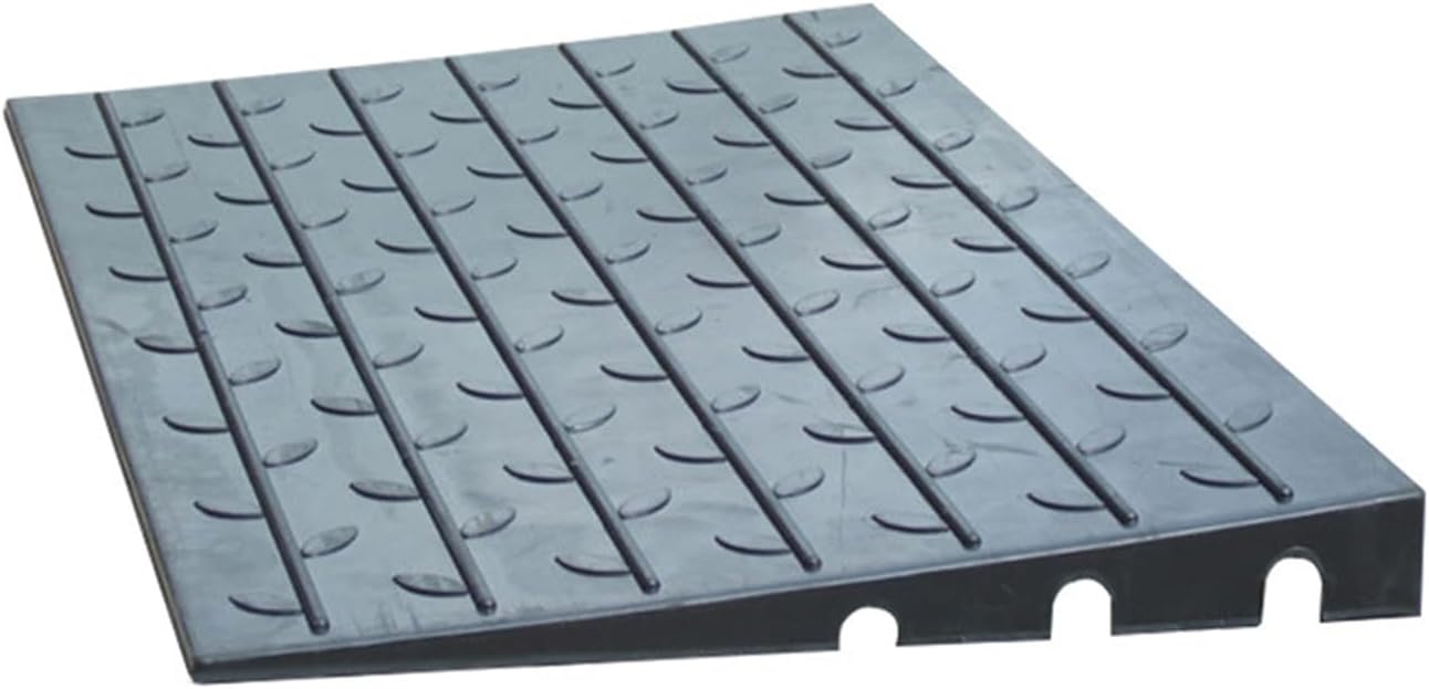 Curb Ramp Rubber 3' Rise Non-Slip Threshold Ramps with 3 Channels Cord Cover for Scooter Sweeping Carts in Doorways