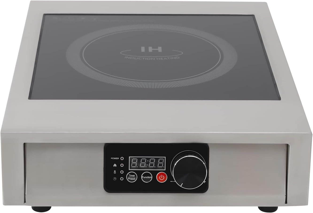 Electric Hot Plate for Cooking Portable Single Burner 3500W Stainless Steel hot plates Heat-up in Seconds Adjustable Temperature Control Stainless Steel Non-Slip Rubber Feet for Home Dorm