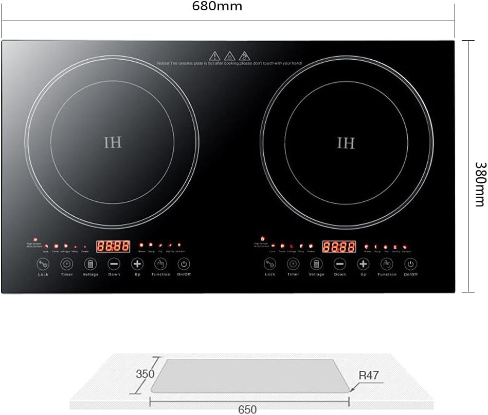 Double Induction Cooktop, Powerful 1200W, 2 Large 8' Heating Coils, Independent Controls, 2 x 18'Shatter-Proof Ceramic Glass Surface,Portable Electric Countertop Double Burner
