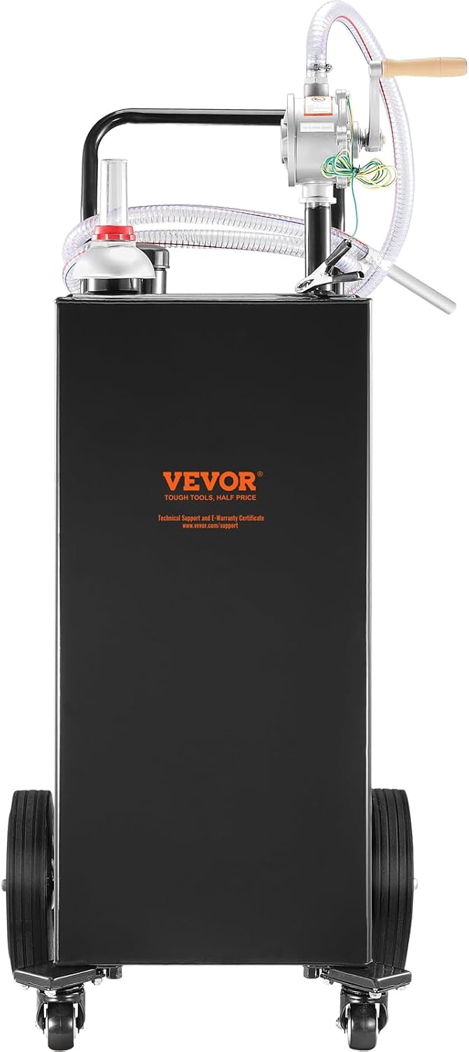 VEVOR Fuel Caddy 30 Gallon, Portable Gas Caddy Fuel Storage Tank with 4 Wheels & Manual Transfer Pump, Gasoline Diesel Fuel Container for Cars, Lawn Mowers, ATVs, Boats, Black
