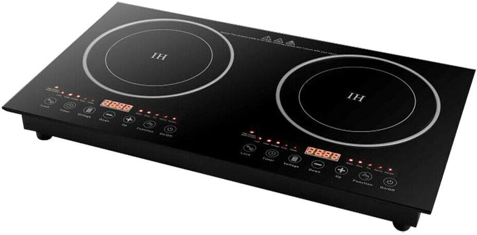 Electric Double Induction Cooker, 1200W+1200W Touch Type Key w/LED Display, 8 Gear Firepower, Dual Induction Countertop Burner, 2 Burner Portable Countertop Cooker (US Stock)