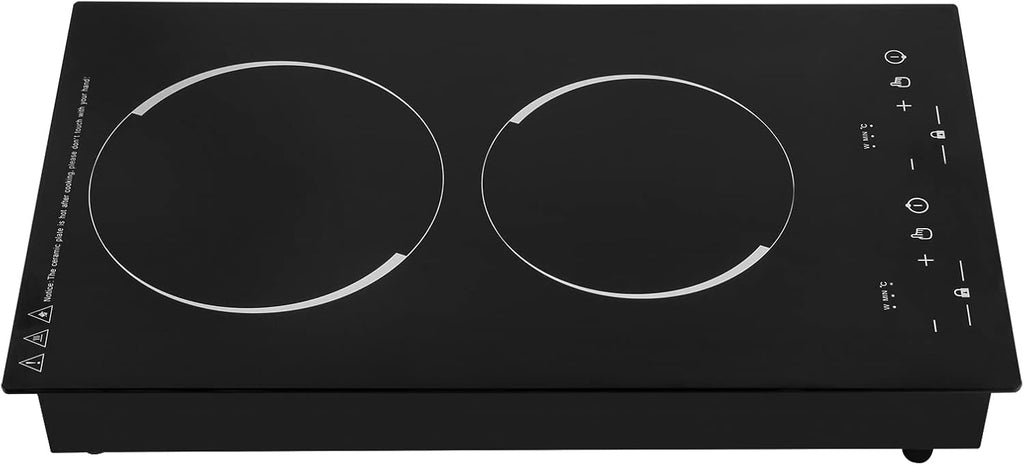 Double Induction Cooktop, Portable Induction Cooker with 2 Burner Independent Control, Ultrathin Body, 9 Temperature, 2 Hour Timer, Safety Lock