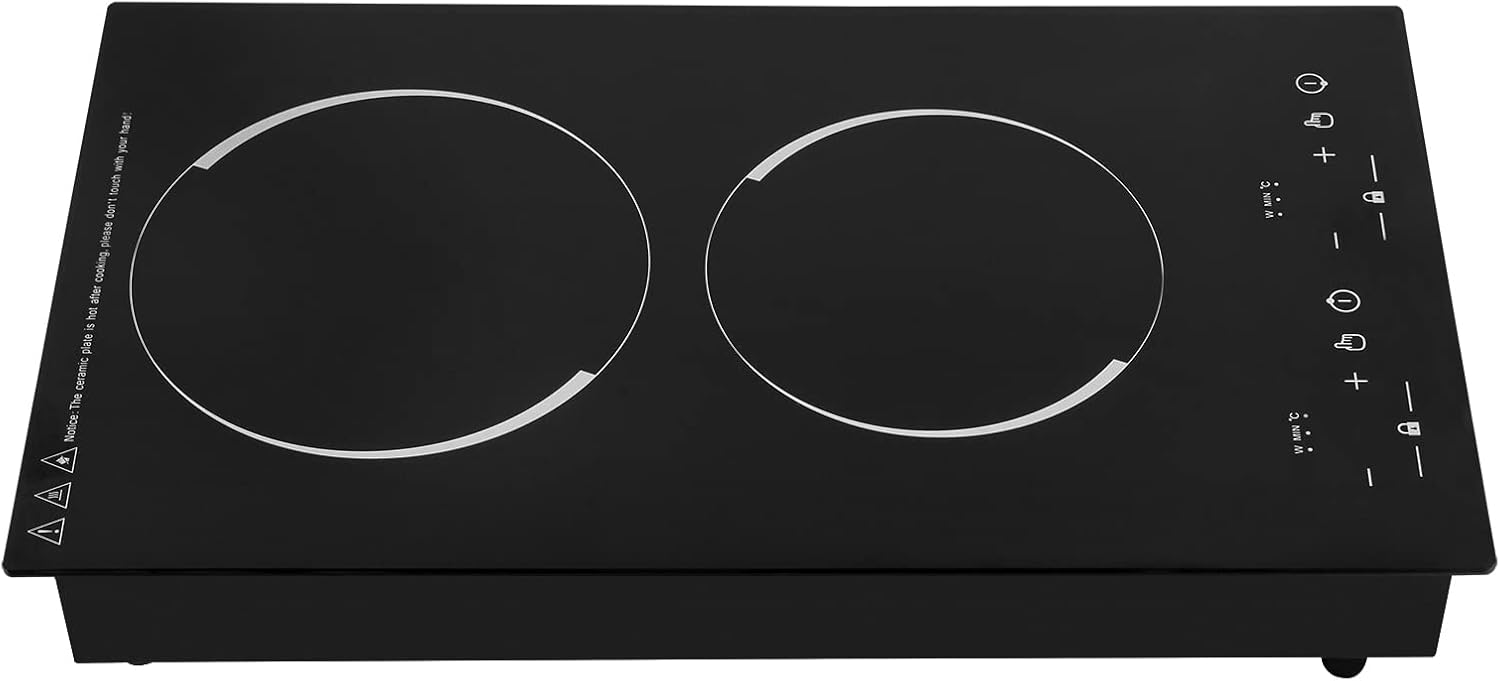 Double Induction Cooktop, Portable Induction Cooker with 2 Burner Independent Control, Ultrathin Body, 9 Temperature, 2 Hour Timer, Safety Lock