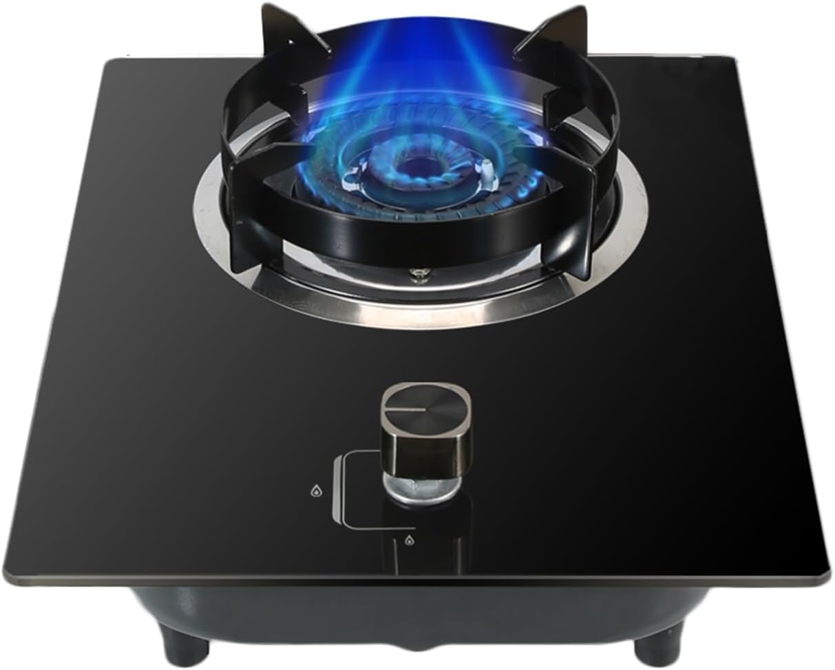 Gas Cooker 1 Burner,4.2KW Kitchen Counter Top Stove,Tempered Glass Cast Iron Pot Rack,with Flameout Protection,for Home Kitchen Motor Home Camp(LPG)
