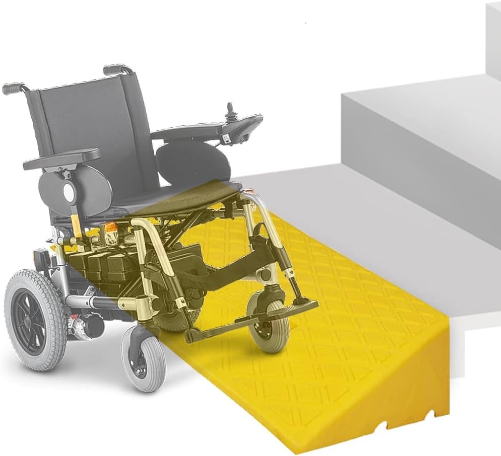 2' Rise Threshold Ramp, Door Entry Ramp for Wheelchair/Doorways/Scooter, Rubber Curb Ramp with Non-Slip Surface, 4.3'-7.5' High 2200 Lbs Load Capacity ﻿(Yellow,1.2' Rise/3cm)