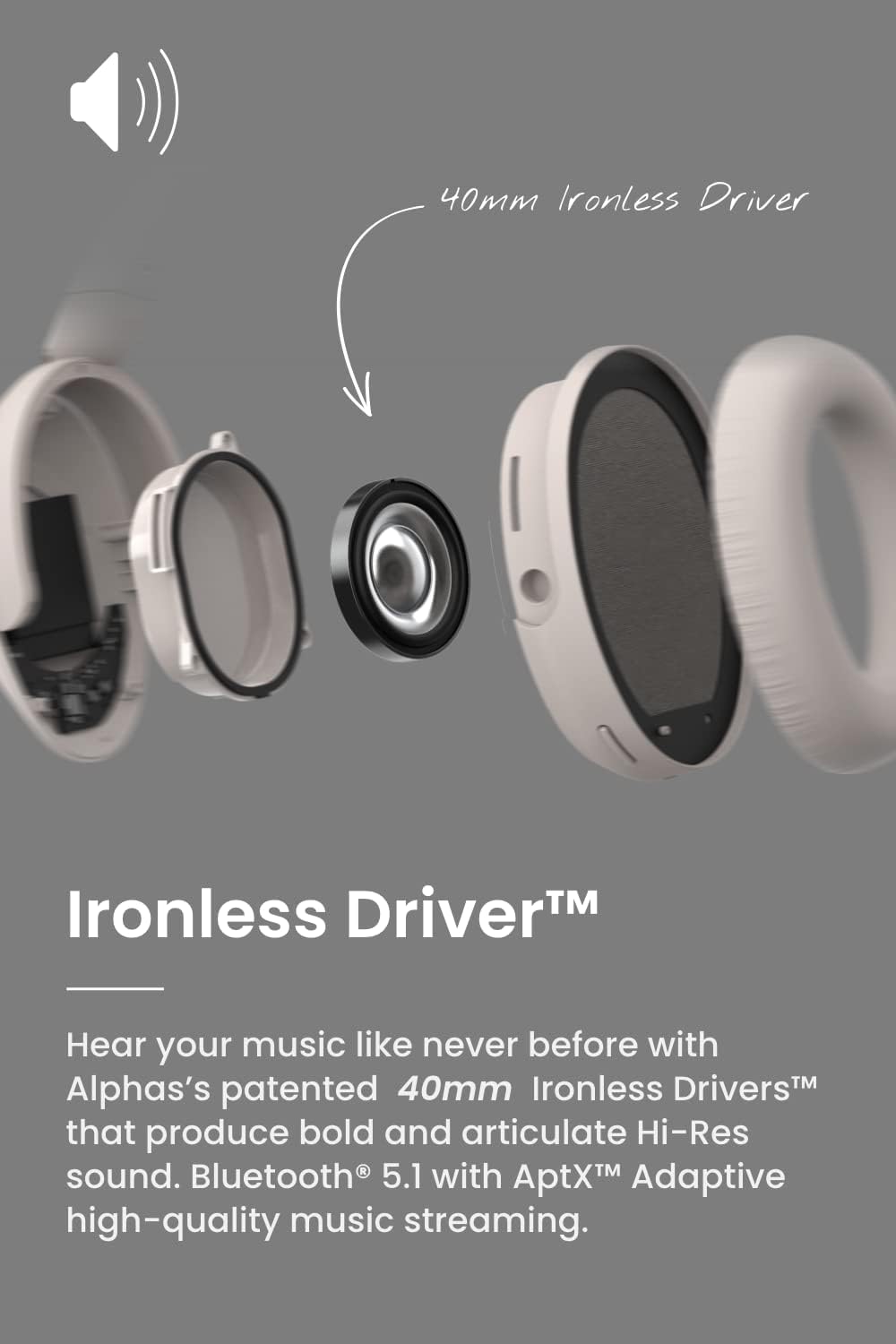 Cleer Audio Alpha Adaptive Active Noise Canceling Bluetooth Headphones, Dual-Microphone, Touch Controls, 35 Hr Battery Life, Multipoint Connection, Dirac Spatial Audio, App, Stone