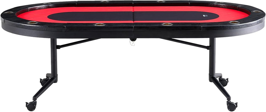 VEVOR 90' Oval Casino Leisure Table: 10 Player, Blackjack Texas Holdem Poker Table with Stainless Steel Cup Holders and Padded Rails, Portable Folding Card Board Game Table