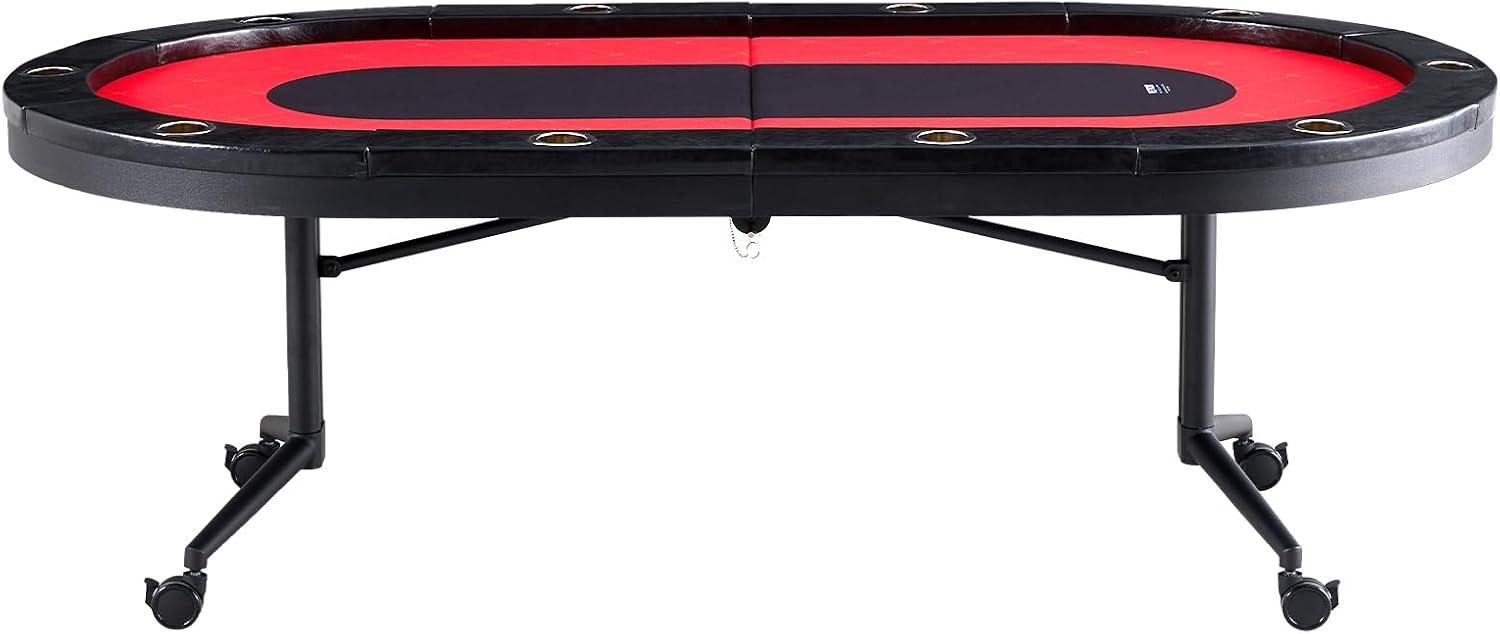 VEVOR 90' Oval Casino Leisure Table: 10 Player, Blackjack Texas Holdem Poker Table with Stainless Steel Cup Holders and Padded Rails, Portable Folding Card Board Game Table