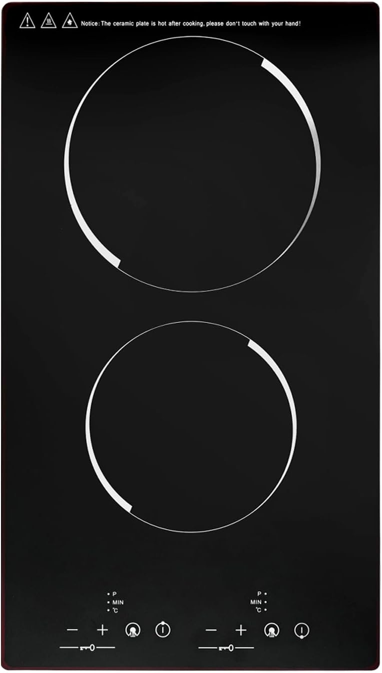 Electric Cooktop 110v, Electric Stove Countertop & Built-in, Cooktop with 9 Power Levels, Sensor Touch Control, Safety Lock, Timer, No Plug (2 Burners)