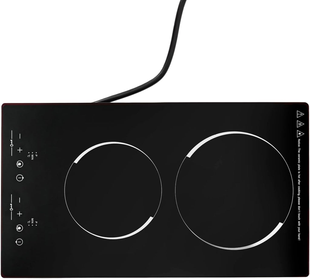 Electric Cooktop,Ceramic Cooktop with 2 Burners,Touch-adjustable Control Built-in Radiant Stove with LED Display Screen,Ceramic Cooktop with Safety Lock,Timer,Over-Temperature Protection