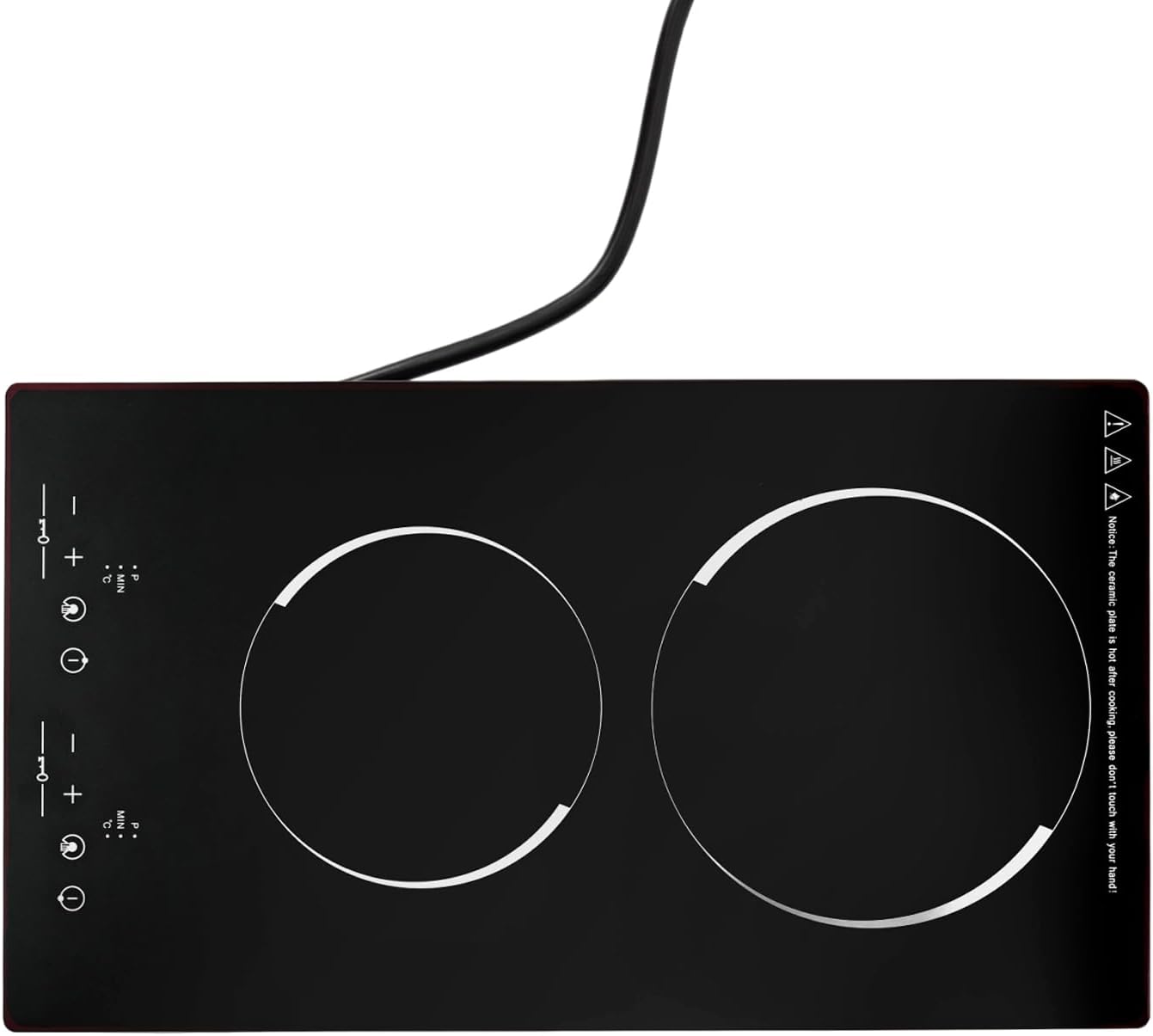 Electric Cooktop,Ceramic Cooktop with 2 Burners,Touch-adjustable Control Built-in Radiant Stove with LED Display Screen,Ceramic Cooktop with Safety Lock,Timer,Over-Temperature Protection