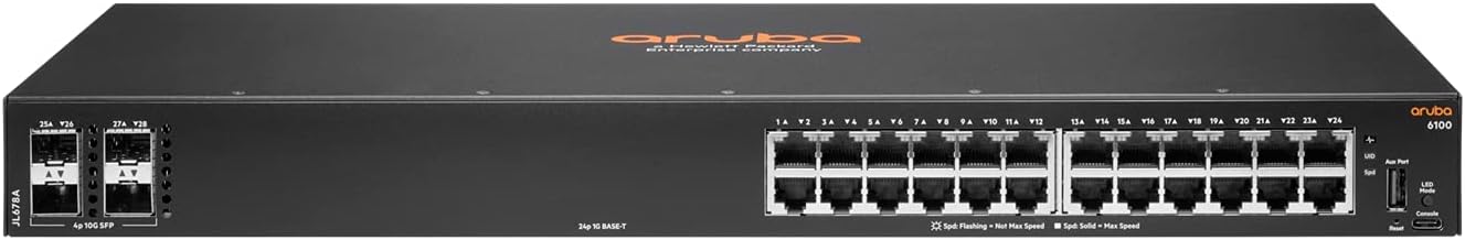 Aruba 6100 24G 4SFP+ Switch - JL678A Internal UPC no Localization/Cord (Renewed)