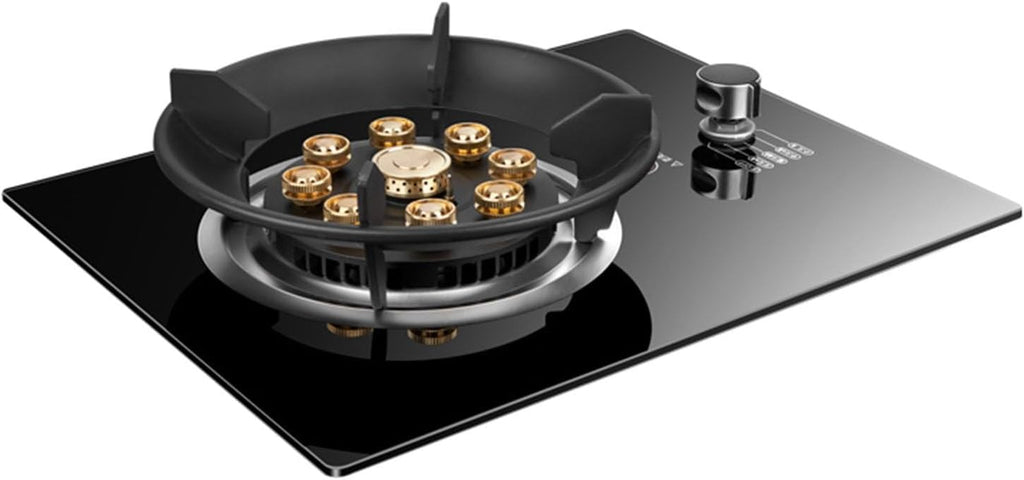 Gas cooktop 1 Burner, 5.2KW 9-Cavity fire Ring Wok Burner, with flameout Protection, Timer, cast Iron Pot Rack, Black Tempered Glass Panel (Size : LPG)