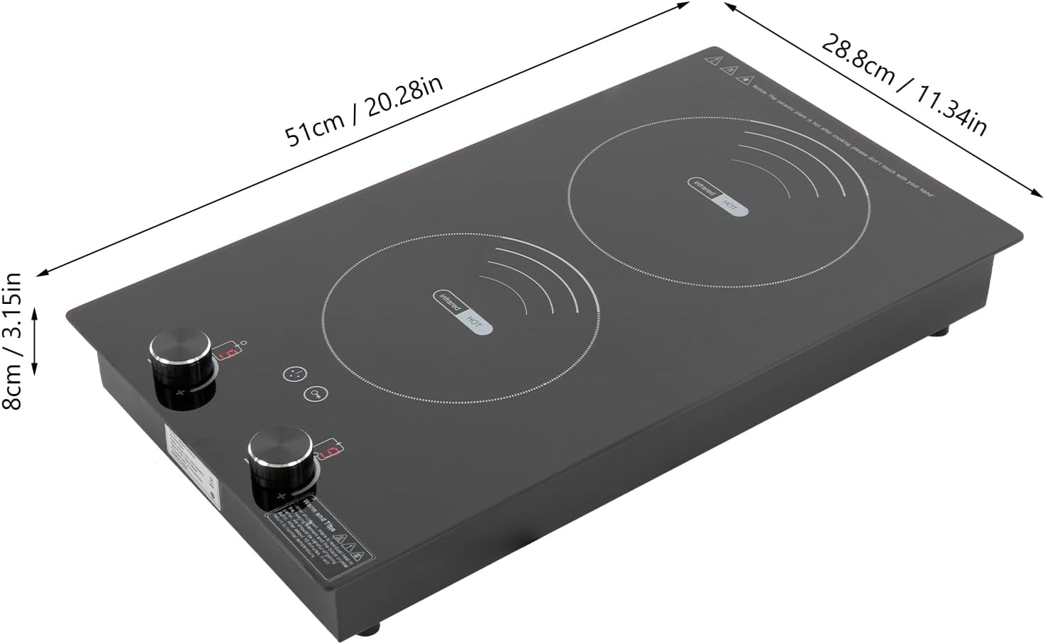 Electric Hob Cook Top Stove,110V Induction Cooktop, Electric Stove, 2 Burners Ceramic with Knob Control, Cooktop Timer