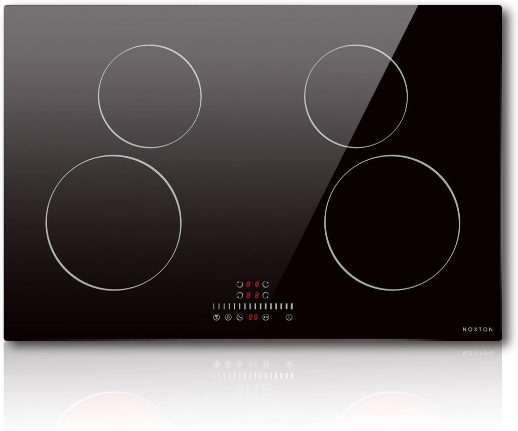 Noxton 30 inch Induction Cooktop, 7200W Electric Cooktop with 4 BOOST Burners, 9 Power Settings, Timer, Child Safety Lock, Pause, 220~240V Hard Wire Induction Stovetop