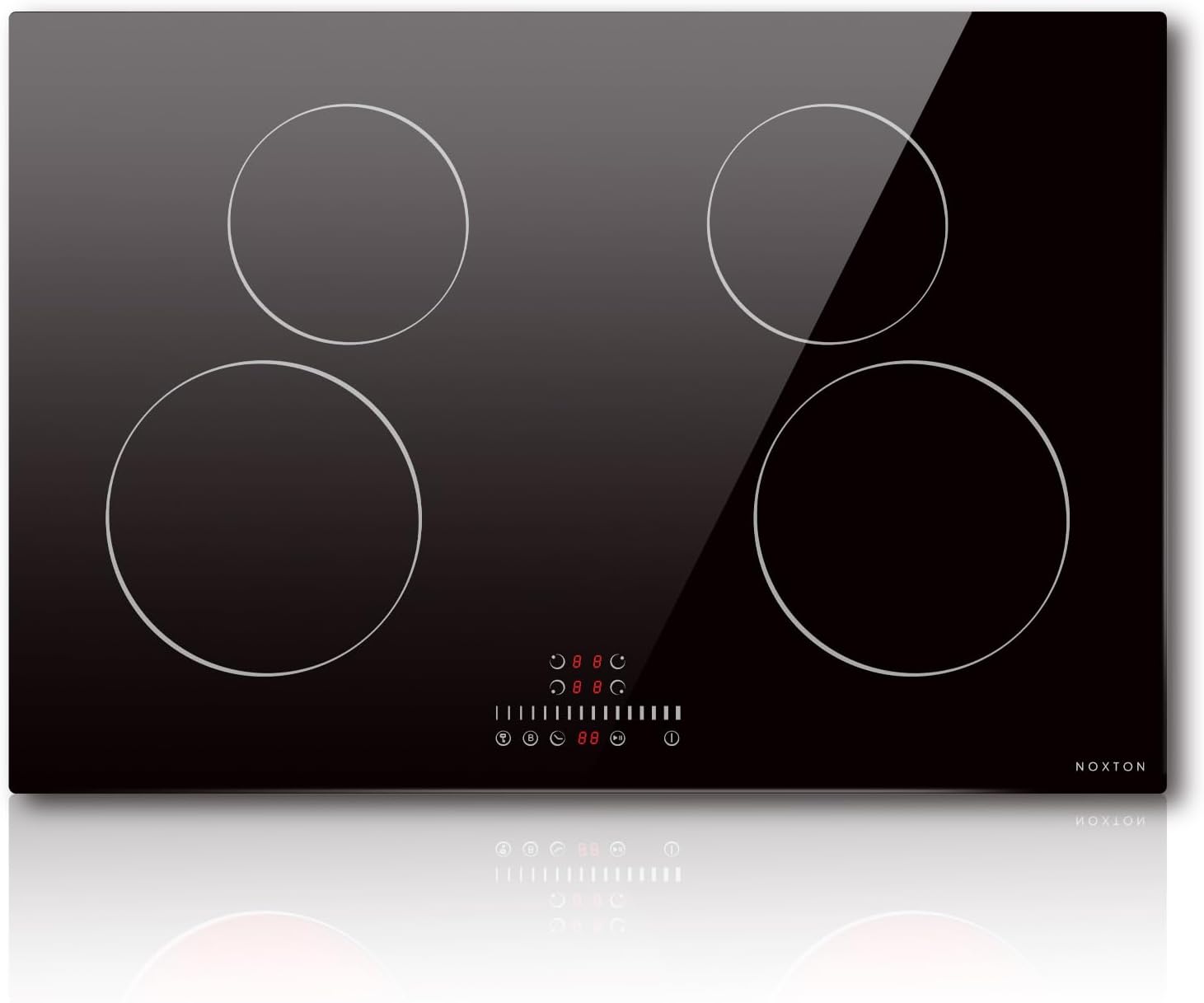 Noxton 30 inch Induction Cooktop, 7200W Electric Cooktop with 4 BOOST Burners, 9 Power Settings, Timer, Child Safety Lock, Pause, 220~240V Hard Wire Induction Stovetop