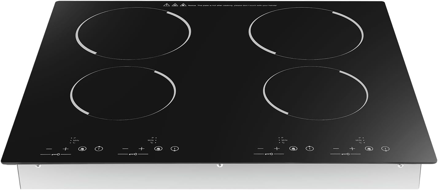 4 Burners Induction Cooktop with Touch Control, 110V Built-in Ceramic Cooktop Electric Stove Top with 9 Power Levels Adjustable Temperature for Cooking, Black(L 22.24' x W 19.49')