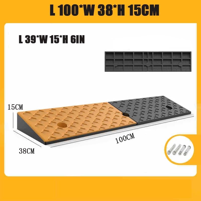 Rubber Curb Ramp, Portable Threshold Ramp, 1.2-6' Rise Entry Slope Ramp, Splicable Step Pad for Home/Front Door/Yard/Patio/Entry(100 * 38 * 15cm/39 * 15 * 6in)