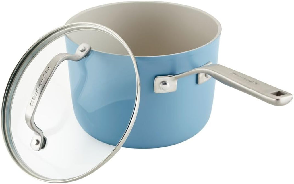 KitchenAid Hard Anodized Ceramic Nonstick Cookware Pots and Pans Set, 9 Piece - Blue Velvet