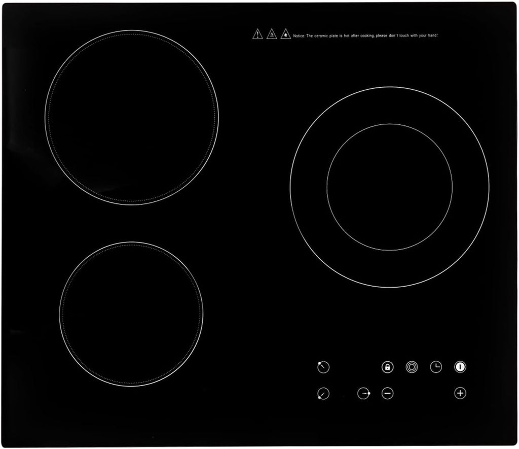 Electric Ceramic Cooktop 24 Inch, 3 Burners Electric Stove Top, 110V 2600W Coutertop & Built-in Kitchen Stove Top with Child Safety Lock & Timer, Touch Control Electric Cooktop (No Plug）
