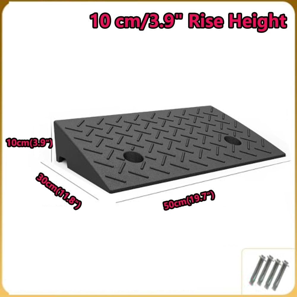 2 Pcs Driveway Curb Ramps, Rubber Wheelchair Ramp Portable Doorway Threshold Ramp, Heavy Duty Loading Ramp Shed Ramps for Cars Warehouse Dock(H 10 CM/4')