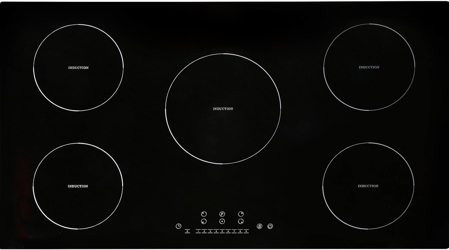 Happybuy Electric Cooktop, 5 Burners, 36'' Induction Stove Top, Built-in Magnetic Cooktop 9200W, 9 Heat Levels, Multifunctional Burner, LED Touch Controls with Child Lock & Overheat Protection
