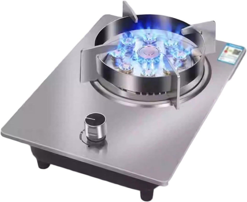 Gas Stove Single Burner,7.2KW Burner,Stainless Steel Cast Copper Pot Rack,NG/LPG Convertible Stove,Tabletop or Embedded Installation,with Flameout Protection(LPG)