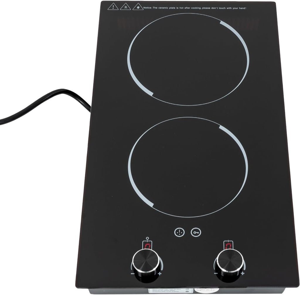 Electric Cooktop 2 Burner,110-120V 2100W Electric Stove Top Knob Control w/9 Power Levels,Kids Lock & Timer,Hot Surface Indicator,Double Induction Cooktop