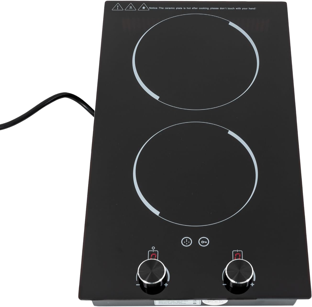 Electric Cooktop 2 Burner,110-120V 2100W Electric Stove Top Knob Control w/9 Power Levels,Kids Lock & Timer,Hot Surface Indicator,Double Induction Cooktop