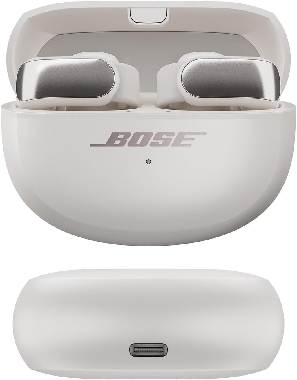 Bose Ultra Open Bluetooth Earbuds, True Wireless Earbuds with OpenAudio for Awareness, Clip On Design for Comfort, Immersive Audio, Up to 48 Hrs of Playtime + 20W Wall Charger (Smoke White)