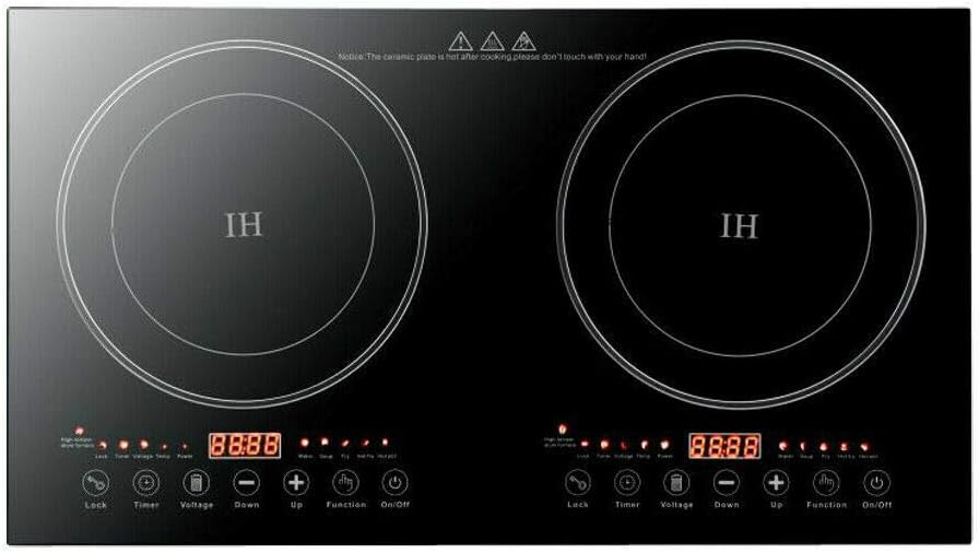 Electric Double Induction Cooker, 1200W+1200W Touch Type Key w/LED Display, 8 Gear Firepower, Dual Induction Countertop Burner, 2 Burner Portable Countertop Cooker (US Stock)