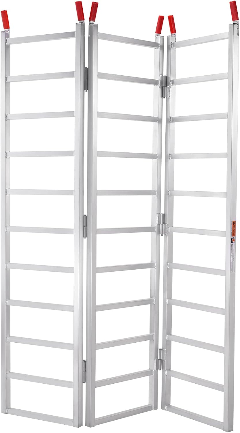 VEVOR Aluminum Ramps, 1500 lbs, Folding Loading Ramp with Load Straps, Tri-Fold Ramp for Motorcycles,UTVs, ATVs, Trucks, Lawnmowers, Snow Blowers, 77' L x 54' W, Sliver