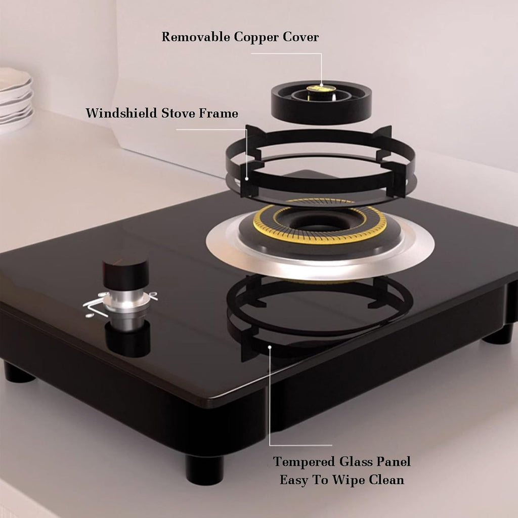 Gas Stove 1 Burner,4.2KW Gas Stove,Gas/LPG Gas Conversion Stove,Tempered Glass Cast Iron Pot Rack,with Flameout Protection,for Home Kitchen(LPG)
