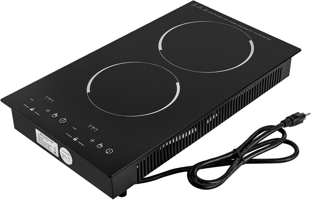Double Induction Cooktop, Portable Induction Cooker with 2 Burner Independent Control, Ultrathin Body, 9 Temperature, 2 Hour Timer, Safety Lock